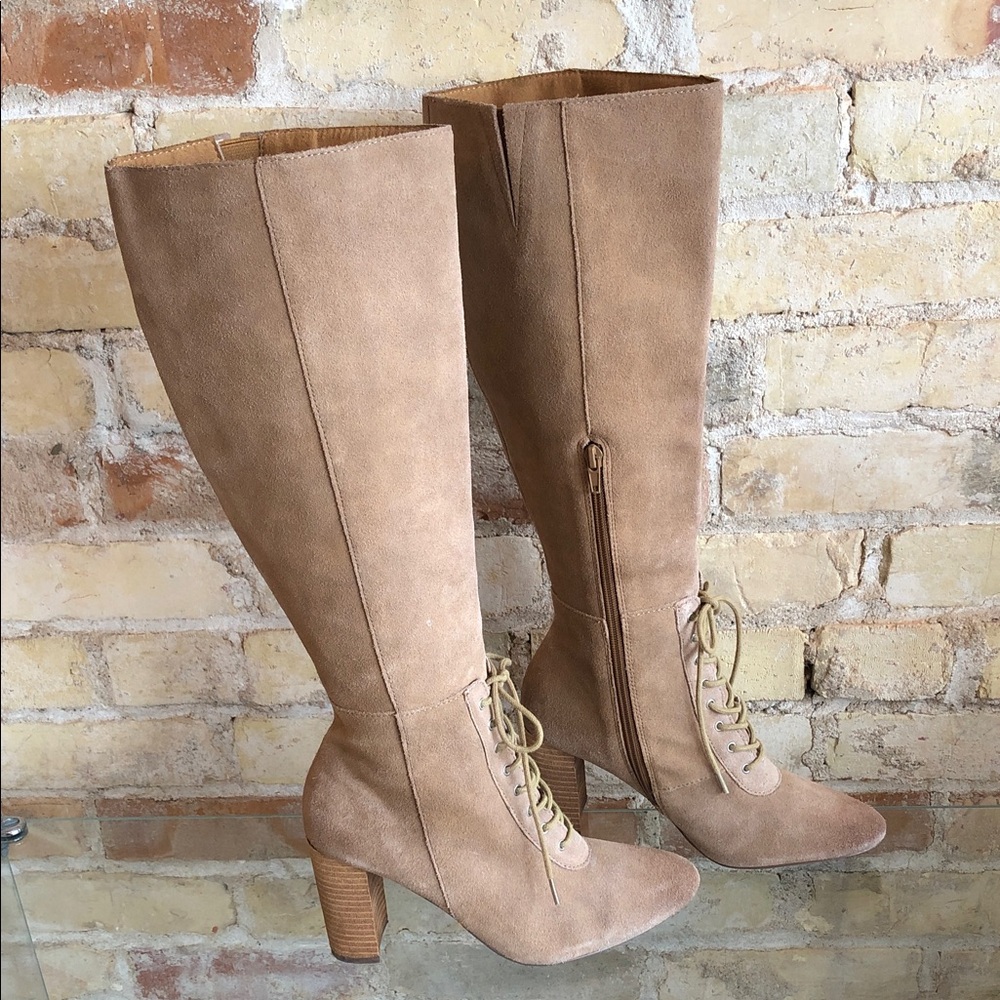 Charles David knee length leather tan heels size 7 suede
